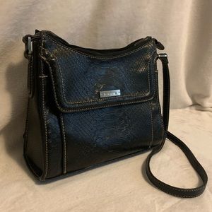 Liz Claiborne Black Crocodile Leather Shoulder Bag